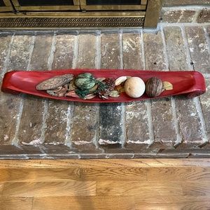 red painted wood potpourri tray
